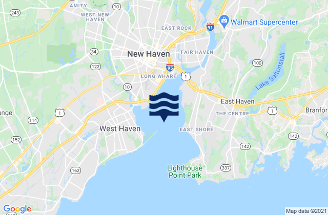 Mapa da tábua de marés em New Haven Harbor, United States