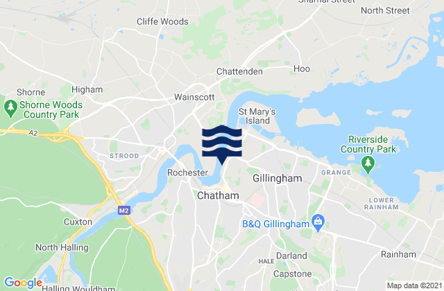 Mapa da tábua de marés em New Hythe, United Kingdom