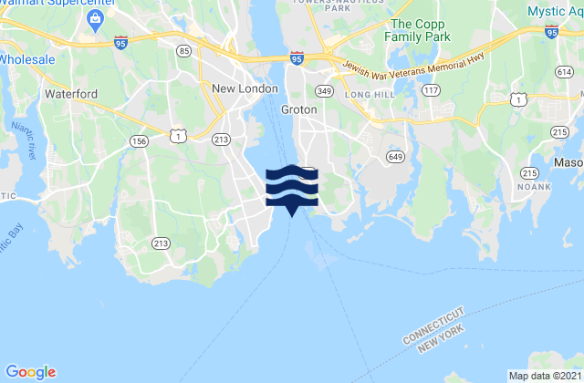 Mapa da tábua de marés em New London Harbor entrance, United States