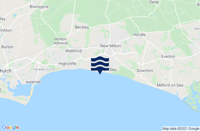 Mapa da tábua de marés em New Milton, United Kingdom