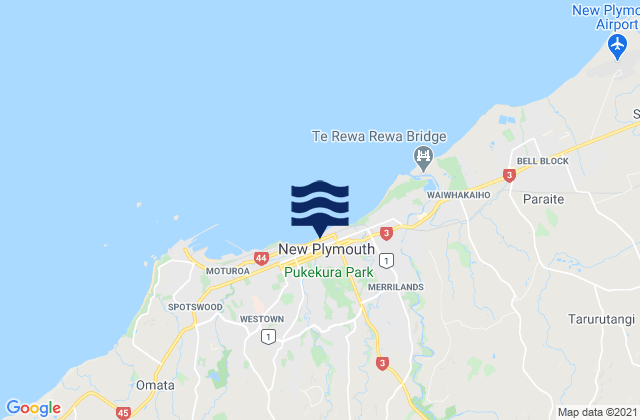 Mapa da tábua de marés em New Plymouth, New Zealand