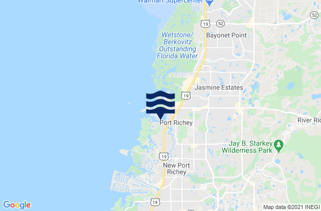 Mapa da tábua de marés em New Port Richey East, United States