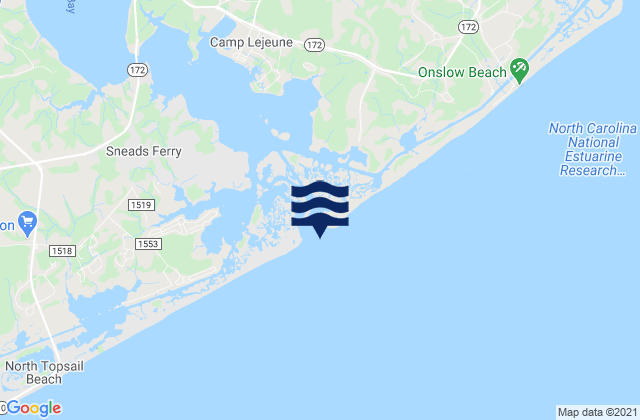 Mapa da tábua de marés em New River Inlet, United States