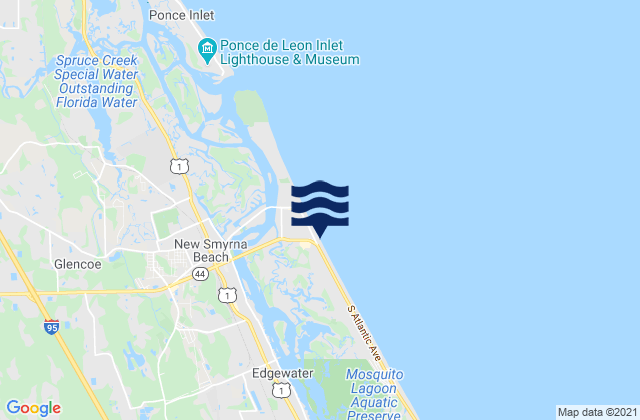 Mapa da tábua de marés em New Smyrna Beach, United States