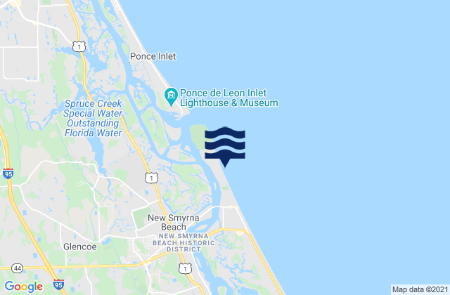 Mapa da tábua de marés em New Smyrna Inlet, United States