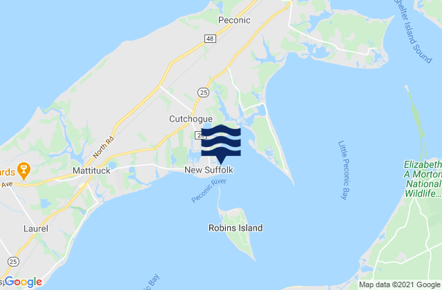 Mapa da tábua de marés em New Suffolk, United States