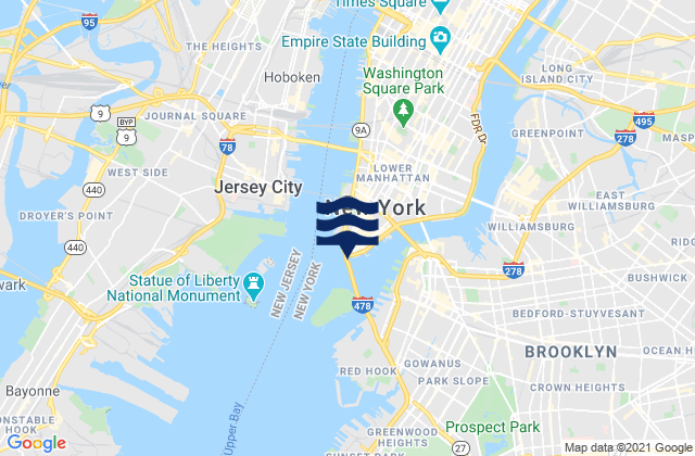 Mapa da tábua de marés em New York (the Battery), United States