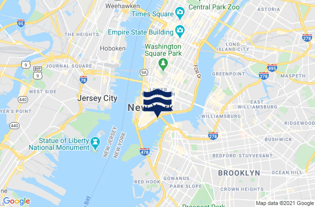 Mapa da tábua de marés em New York City, United States