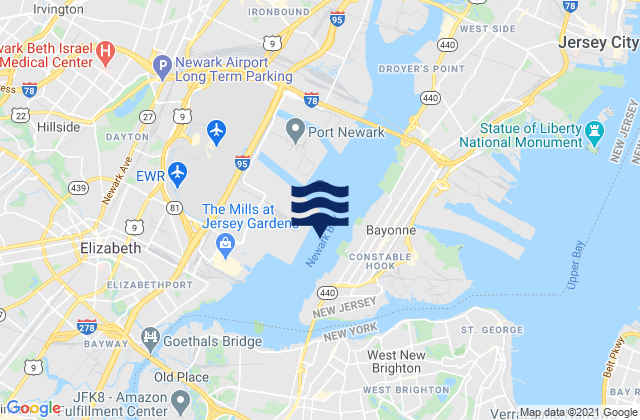 Mapa da tábua de marés em Newark Bay, United States