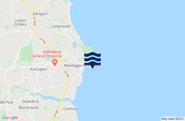 Mapa da tábua de marés em Newbiggin Bay Beach, United Kingdom