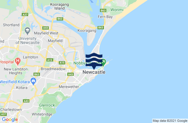 Mapa da tábua de marés em Newcastle -The Harbour, Australia