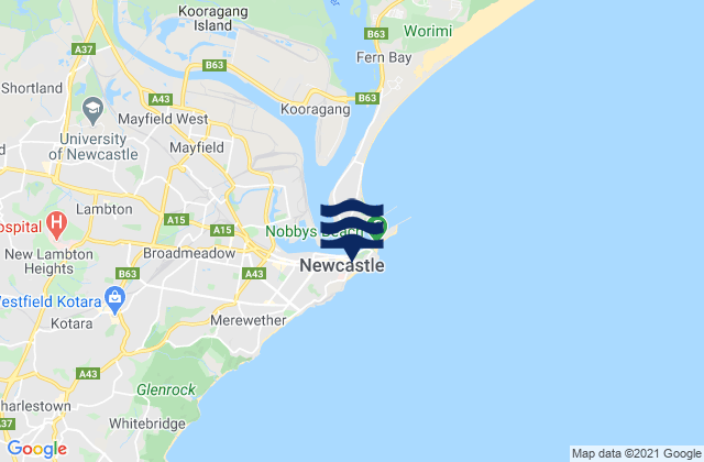 Mapa da tábua de marés em Newcastle Beach, Australia