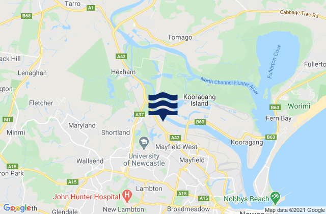 Mapa da tábua de marés em Newcastle, Australia