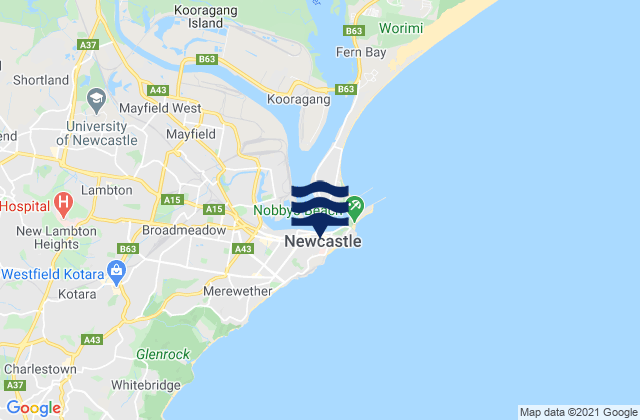 Mapa da tábua de marés em Newcastle, Australia