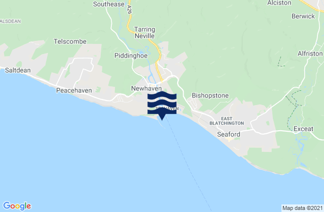 Mapa da tábua de marés em Newhaven Beach, United Kingdom