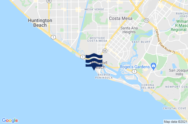 Mapa da tábua de marés em Newport Beach Municipal Beach, United States