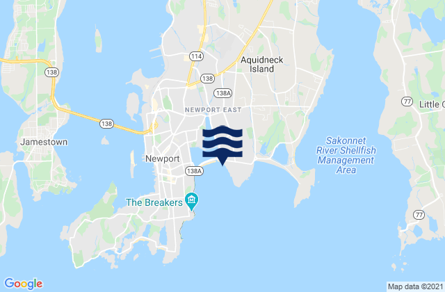 Mapa da tábua de marés em Newport County, United States