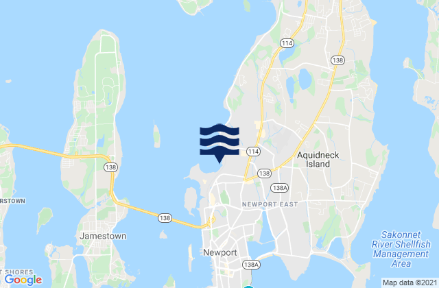 Mapa da tábua de marés em Newport East, United States