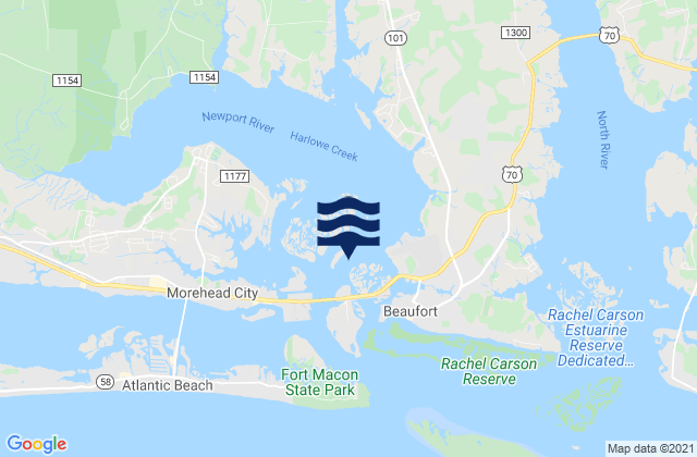Mapa da tábua de marés em Newport Marshes SE of, United States