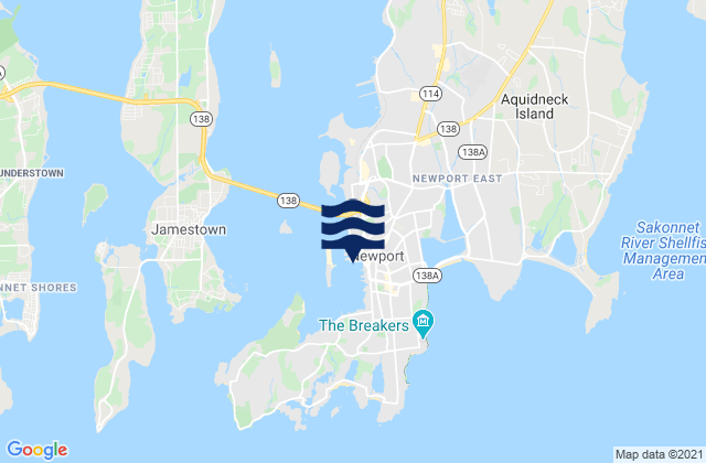 Mapa da tábua de marés em Newport, United States