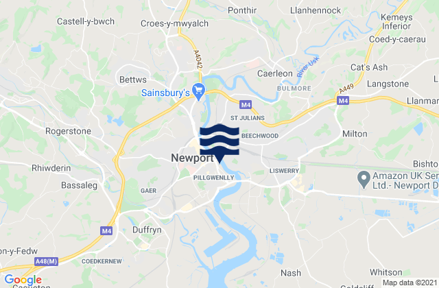 Mapa da tábua de marés em Newport, United Kingdom