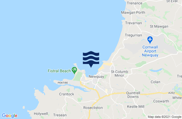 Mapa da tábua de marés em Newquay - Towan / Great Western, United Kingdom