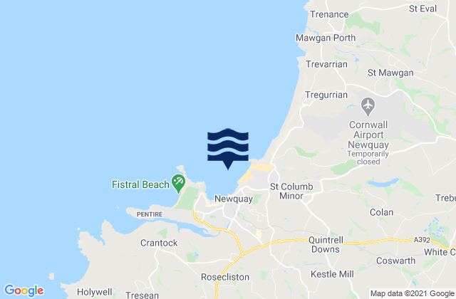 Mapa da tábua de marés em Newquay, United Kingdom