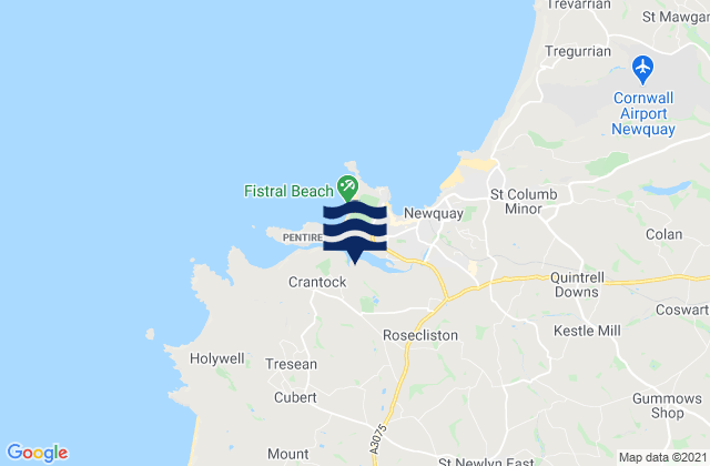 Mapa da tábua de marés em Newquay Town Beach, United Kingdom