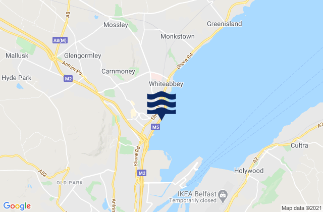 Mapa da tábua de marés em Newtownabbey, United Kingdom