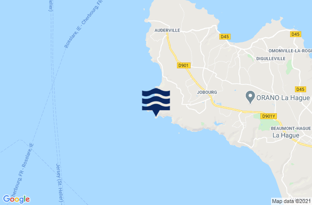 Mapa da tábua de marés em Nez de Jobourg, France