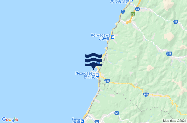 Mapa da tábua de marés em Nezugaseki, Japan