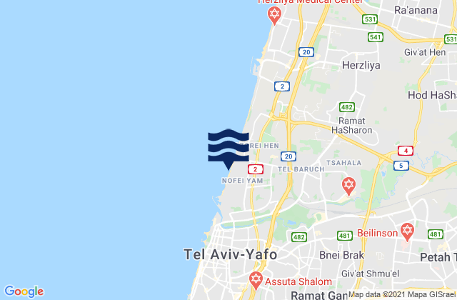 Mapa da tábua de marés em Neẖalim, Israel