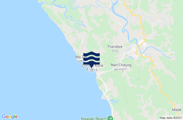 Mapa da tábua de marés em Ngapali Beach, Myanmar