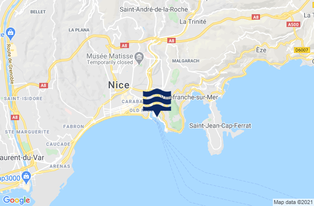 Mapa da tábua de marés em Nice Port, France