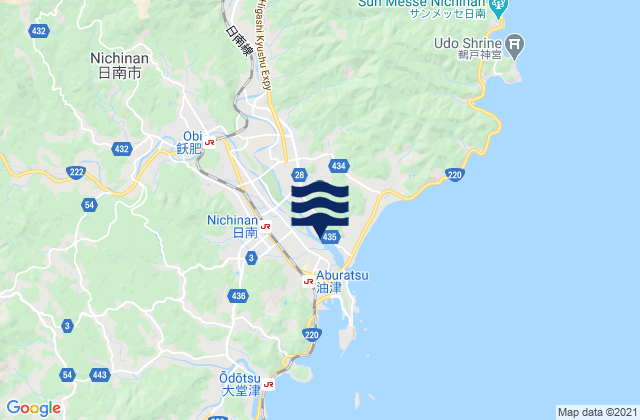 Mapa da tábua de marés em Nichinan Shi, Japan
