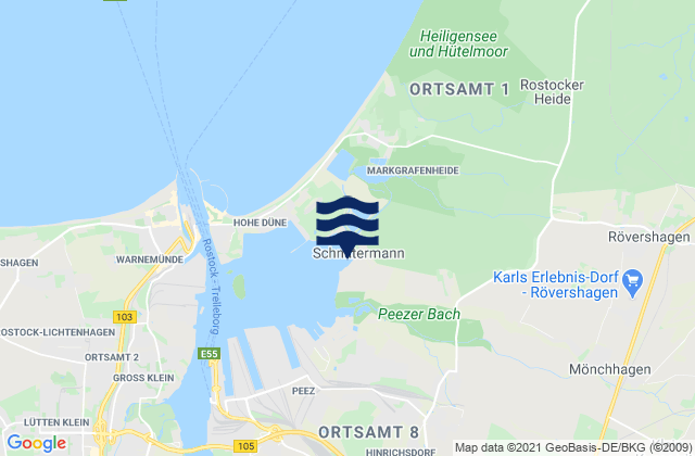 Mapa da tábua de marés em Nienhagen, Germany