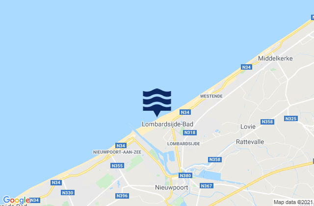 Mapa da tábua de marés em Nieuwpoort, Belgium