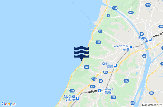 Mapa da tábua de marés em Niigata-ken, Japan