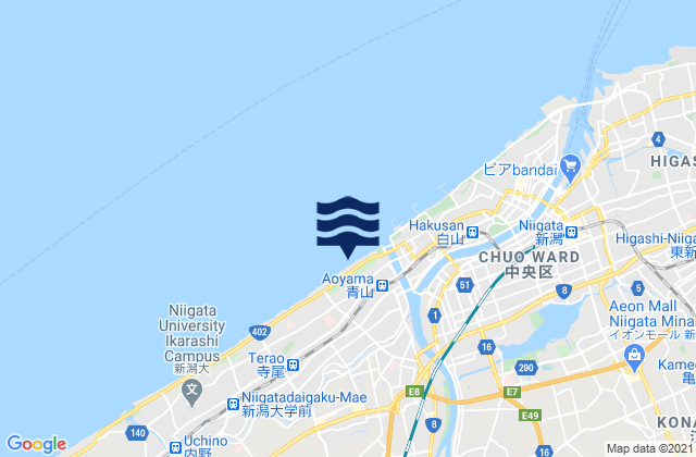 Mapa da tábua de marés em Niigata, Japan