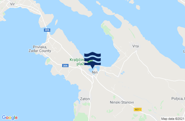 Mapa da tábua de marés em Nin, Croatia