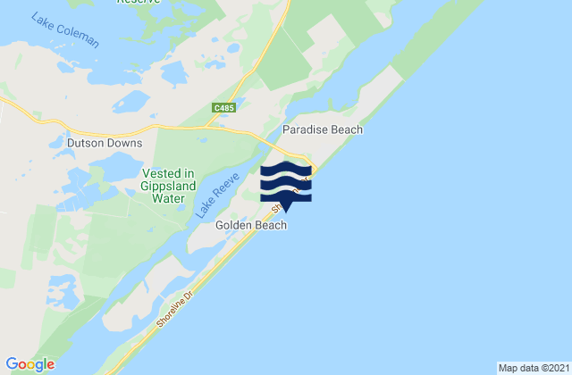 Mapa da tábua de marés em Ninety Mile Beach, Australia