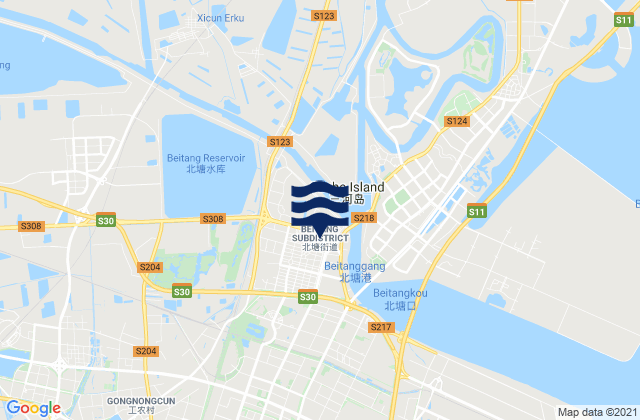 Mapa da tábua de marés em Ningchegu, China