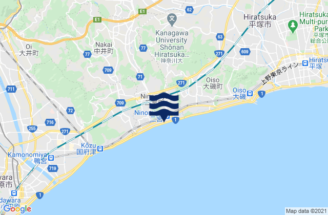 Mapa da tábua de marés em Ninomiya, Japan