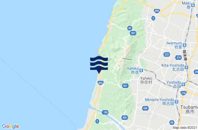 Mapa da tábua de marés em Nishikanbara-gun, Japan