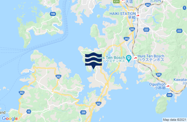 Mapa da tábua de marés em Nishimachi, Japan
