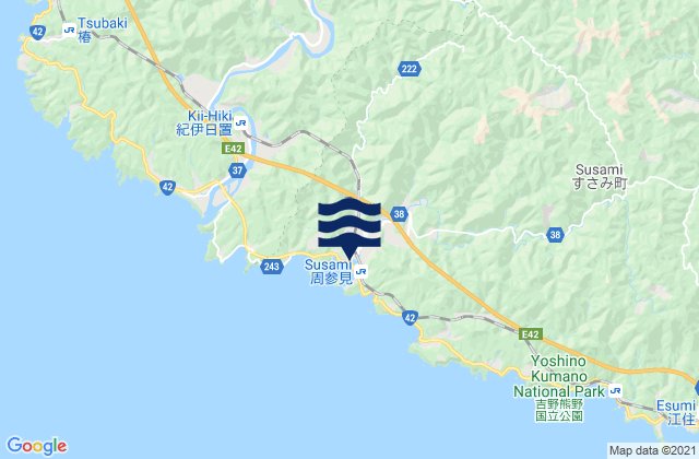 Mapa da tábua de marés em Nishimuro-gun, Japan