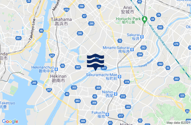 Mapa da tábua de marés em Nishio-shi, Japan