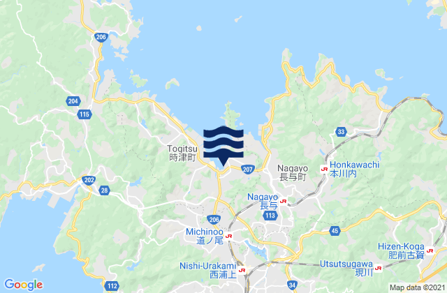 Mapa da tábua de marés em Nishisonogi-gun, Japan