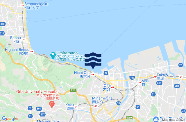 Mapa da tábua de marés em Nisi-Oita, Japan