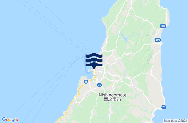 Mapa da tábua de marés em Nisinoomote (Nishinoomote), Japan